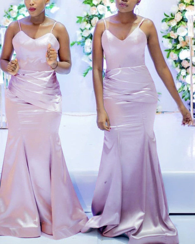 Mermaid  Bridesmaid Dresses Satin Spaghetti Straps V Neck