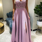 Beaded V-Neck Split Bridesmaid Dresses Chiffon
