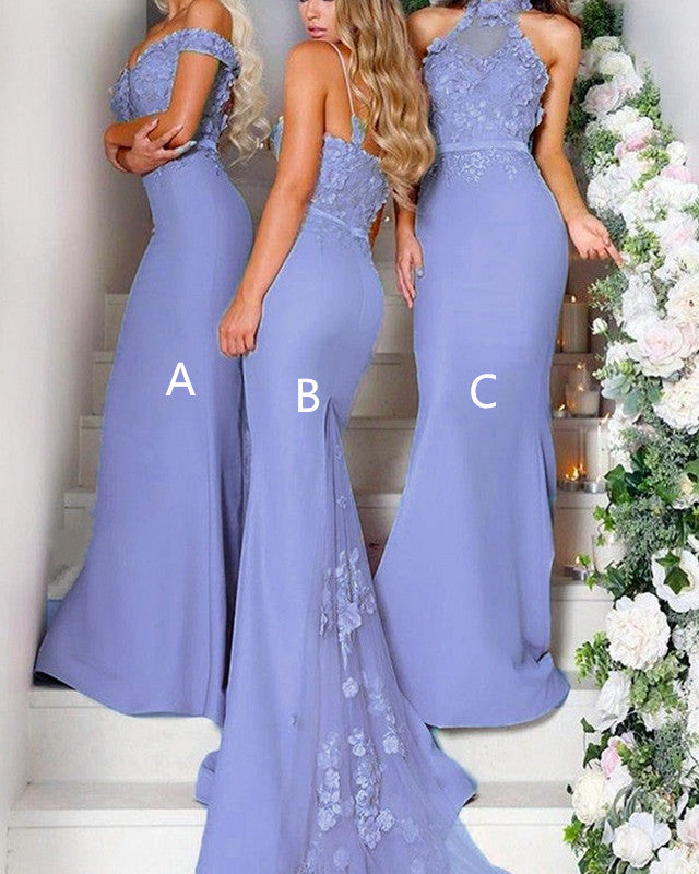 Mermaid 3d Flowers Embroidery Bridesmaid Dress