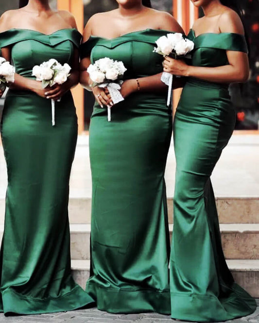 Mermaid Emerald Green Satin Dress For Bridesmaid