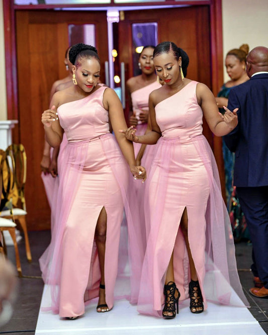 Pink Bridesmaid Dresses One Shoulder