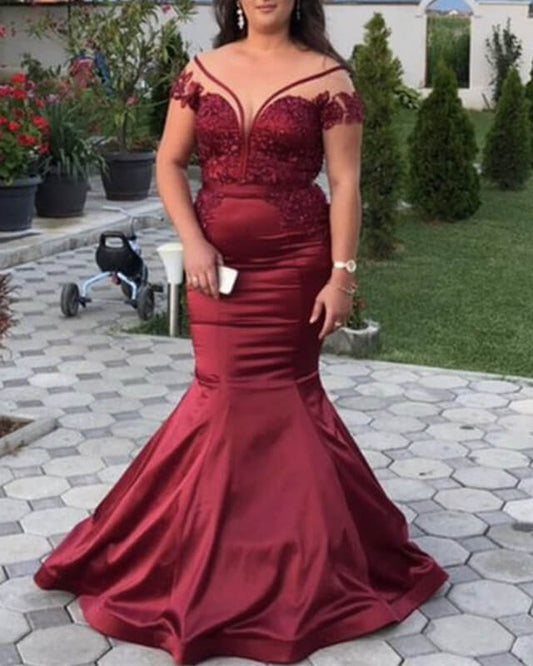 Mermaid Plus Size Burgundy Dresses