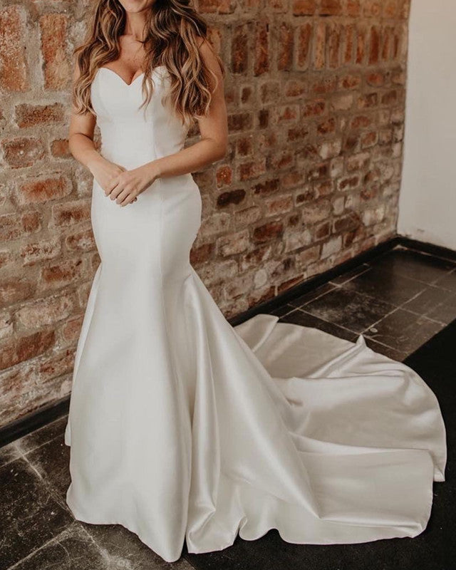 Sexy Mermaid Wedding Dress Sweetheart Satin Open Back – Lisposa
