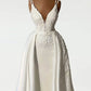 Mermaid Straps V Neck Appliques Satin Wedding Dress