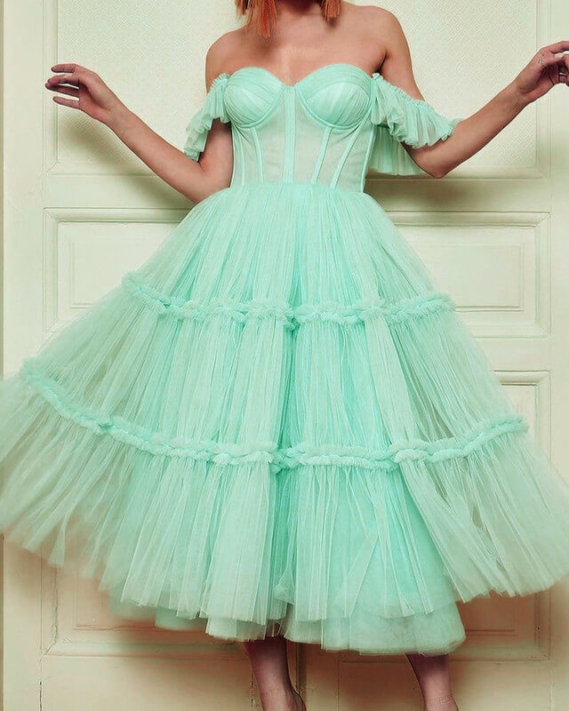 Boho Style Tulle Midi Bridesmaid Dresses