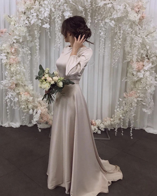 Modest Champagne Bridesmaid Dresses Long Sleeves – Lisposa