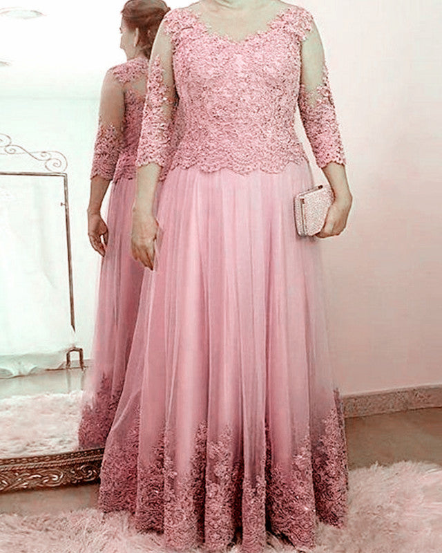 Tulle Mother Of Bride Dress With Lace Sleeves