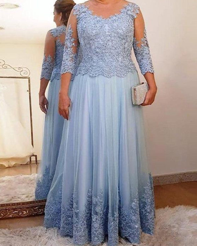 Tulle Mother Of Bride Dress With Lace Sleeves