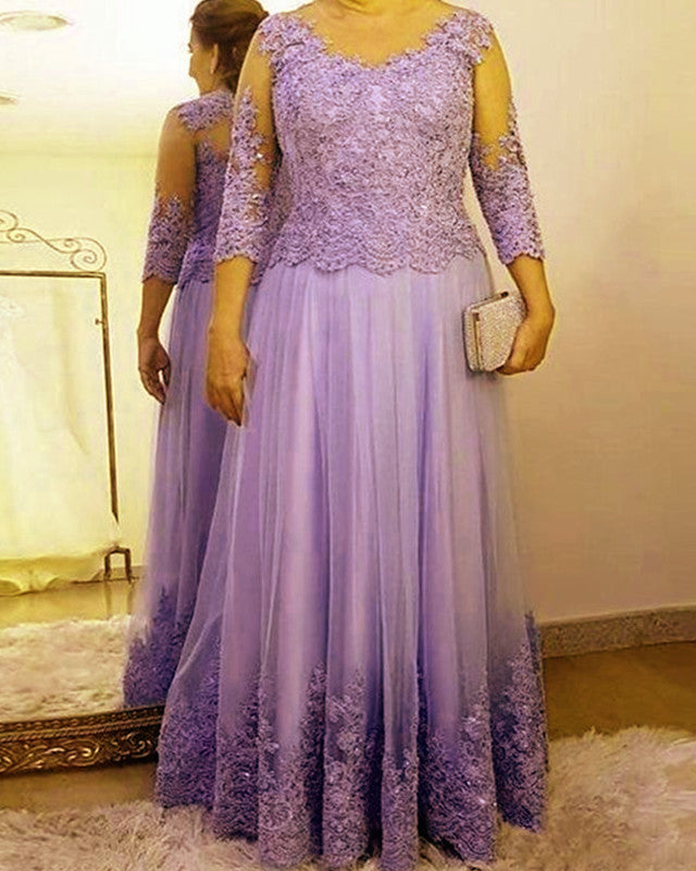 Tulle Mother Of Bride Dress With Lace Sleeves