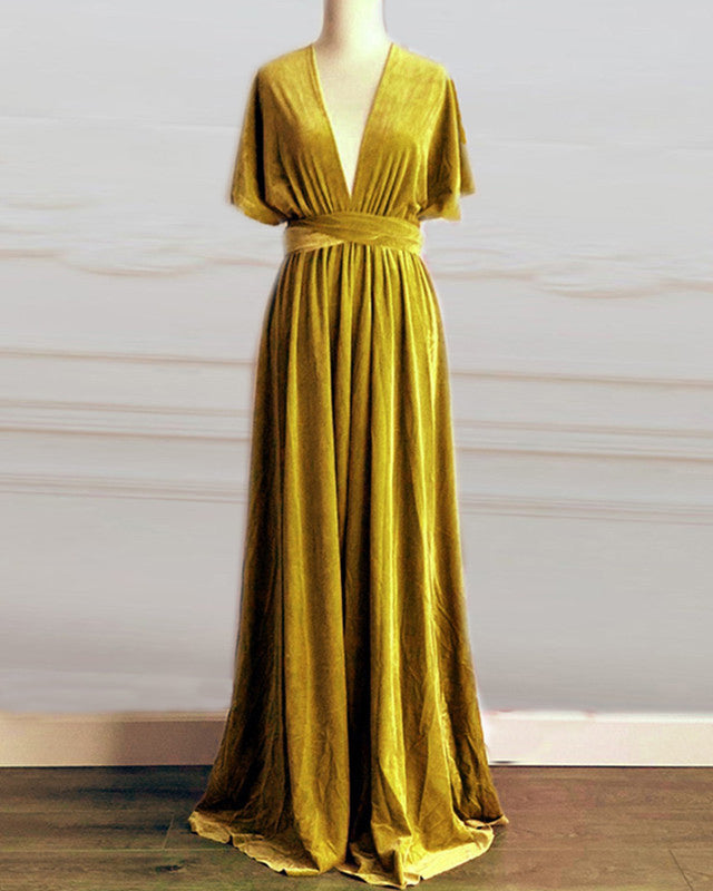 Winter Velvet Bridesmaid Dresses V Neck Cap Sleeves