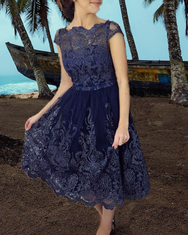 Navy Blue Lace Bridesmaid Dresses