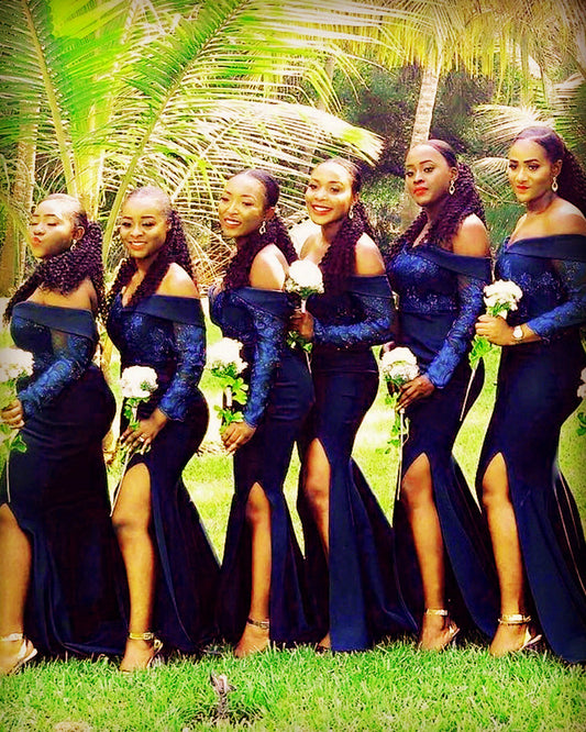 Navy Blue Bridesmaid Dresses With Sleeves