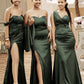 Olive Green Satin Mermaid Bridesmaid Dresses