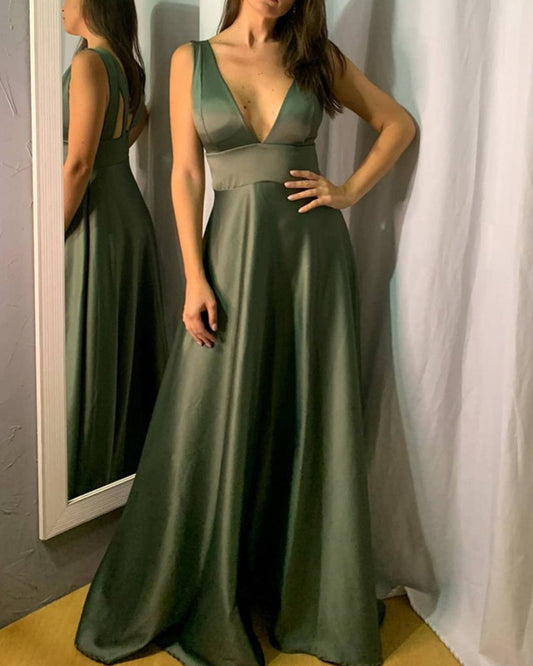 Olive Green Satin Bridesmaid Dress
