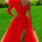 One Sleeves Tulle Ruffles Dresses
