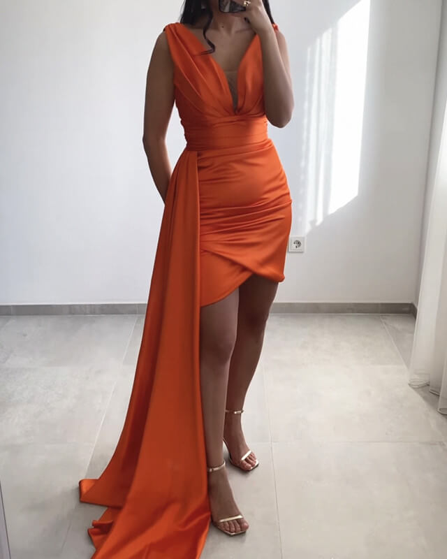 Orange Sheath Plunge Dress