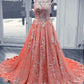 Peach Lace Prom Dresses