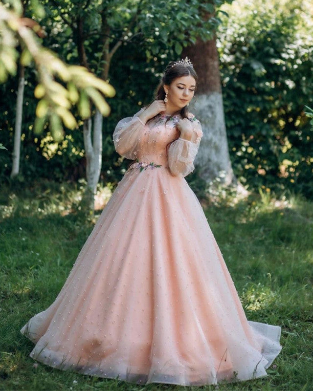 peach prom dresses Fairy Ruffled Sleeve Chiffon Plunging Formal Dress Features a flattering V Peach Prom Dresses | Hello
