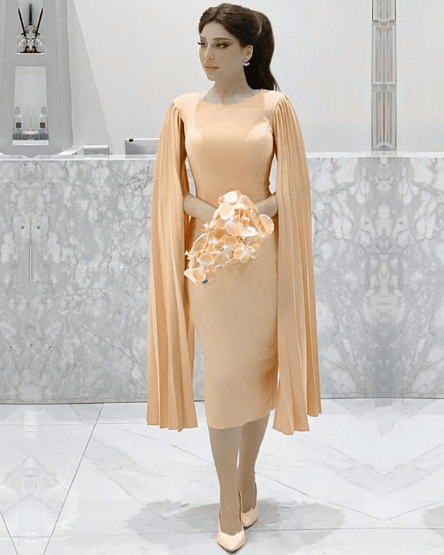 Cape Sleeves Midi Dresses For Mother Of The Bride