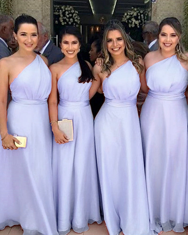 Long One Shoulder Bridesmaid Dresses Floor Length – Lisposa