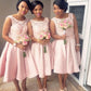 Vintage Tea Length Bridesmaid Dresses Lace Scoop Neck