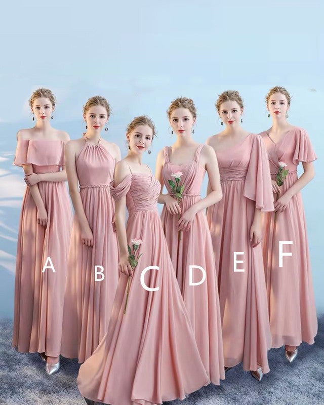 Pink Boho Bridesmaid Dresses Chiffon Mismatched