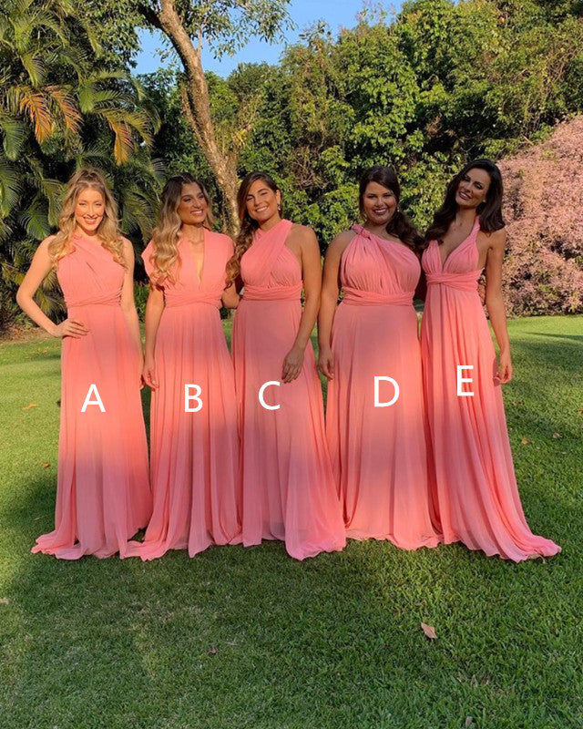 Blush Pink Bridesmaid Dresses Chiffon Convertible Style – Lisposa