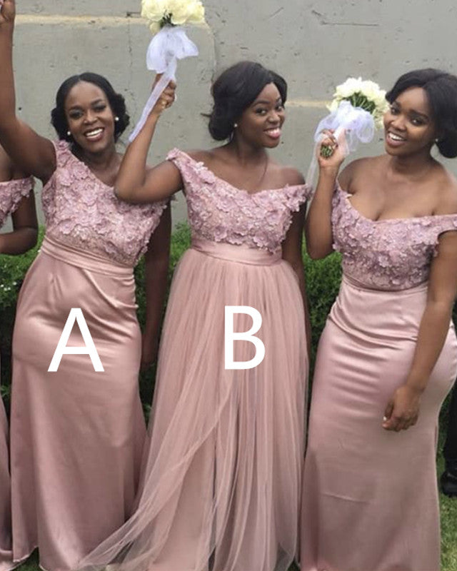 Pink Mismatched Bridesmaid Dresses With 3D Flowers