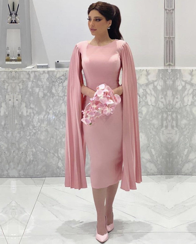 Cape Sleeves Midi Dresses For Mother Of The Bride