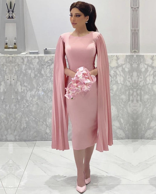 Cape Sleeves Midi Dresses For Mother Of The Bride