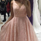 Pleated V Neck Ball Gown Princess Prom Dresses