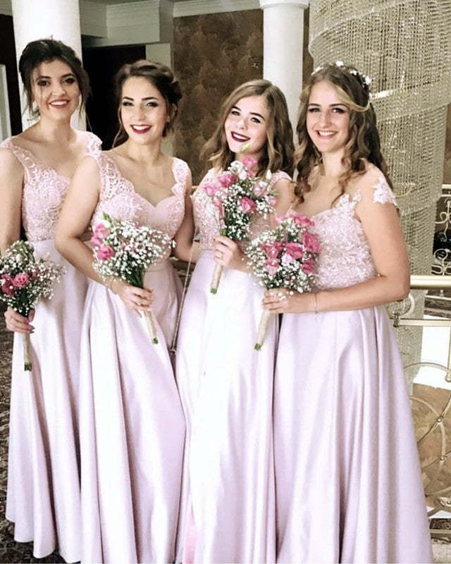 Pink Satin Mismatched Bridesmaid Dresses Appliques – Lisposa