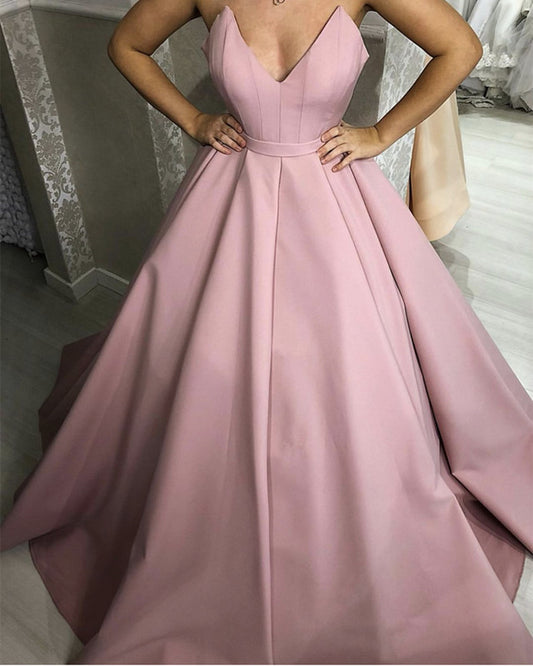 Pink Strapless Wedding Dresses Satin