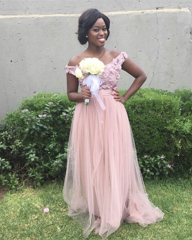 Pink Mismatched Bridesmaid Dresses With 3D Flowers