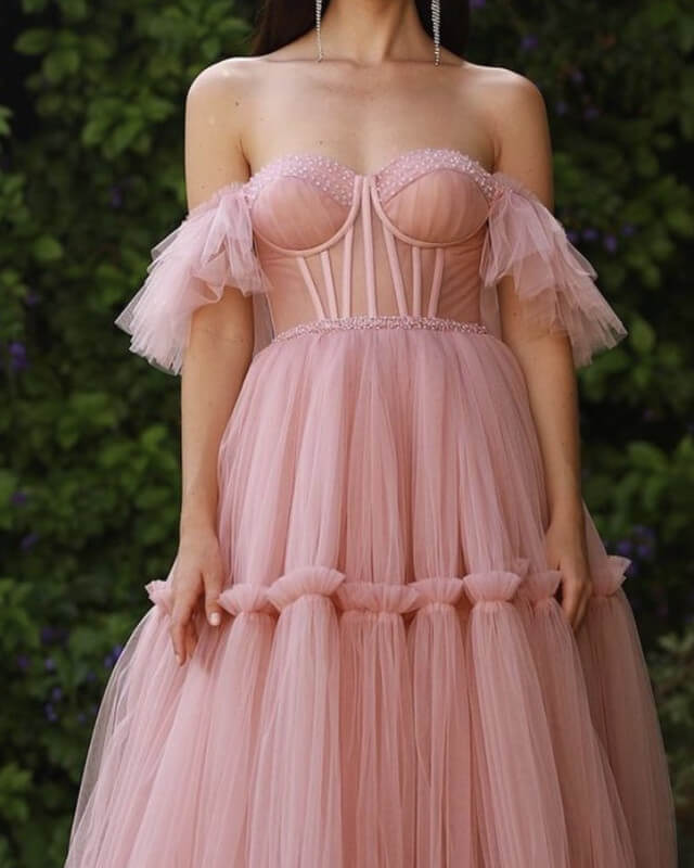 Pink Tulle Layered Corset Prom Dress