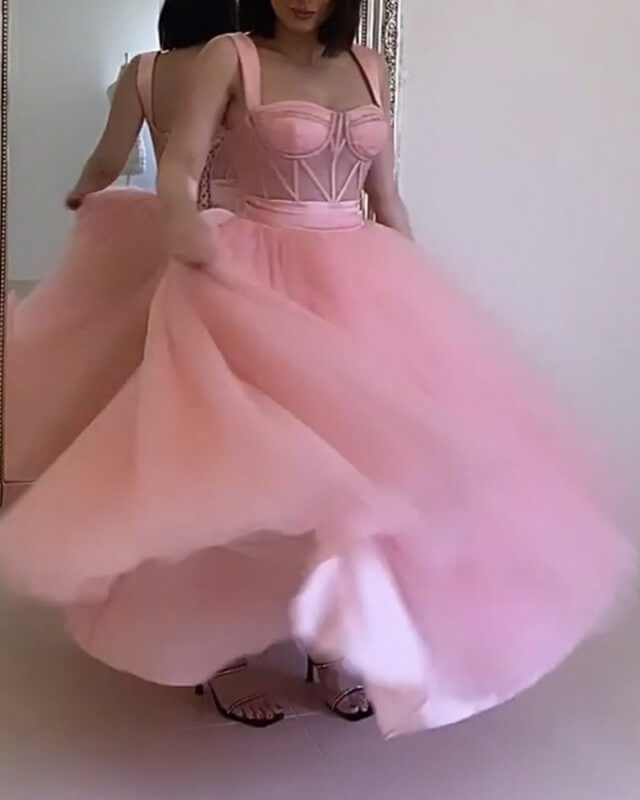 Pink Tulle Midi Corset Dress