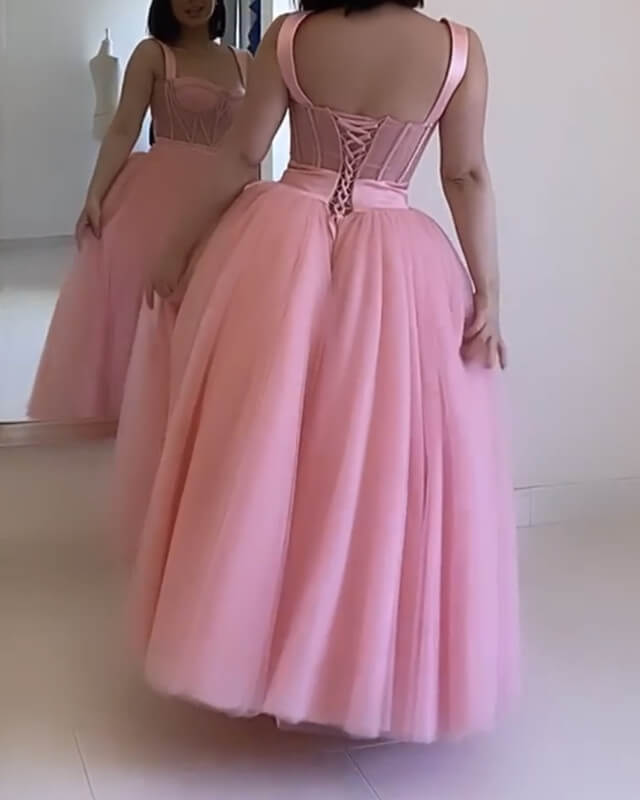 Pink Tulle Midi Corset Dress