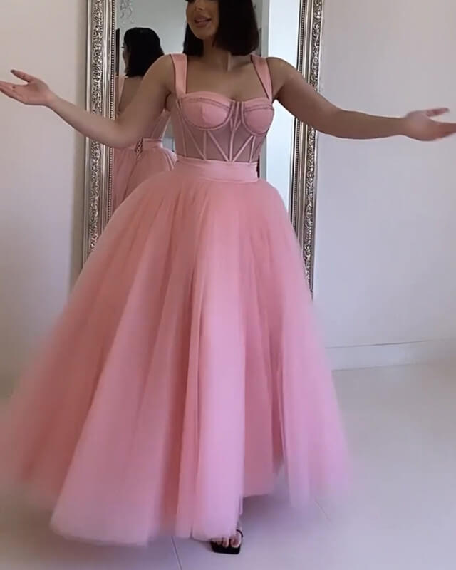 Pink Tulle Midi Corset Dress