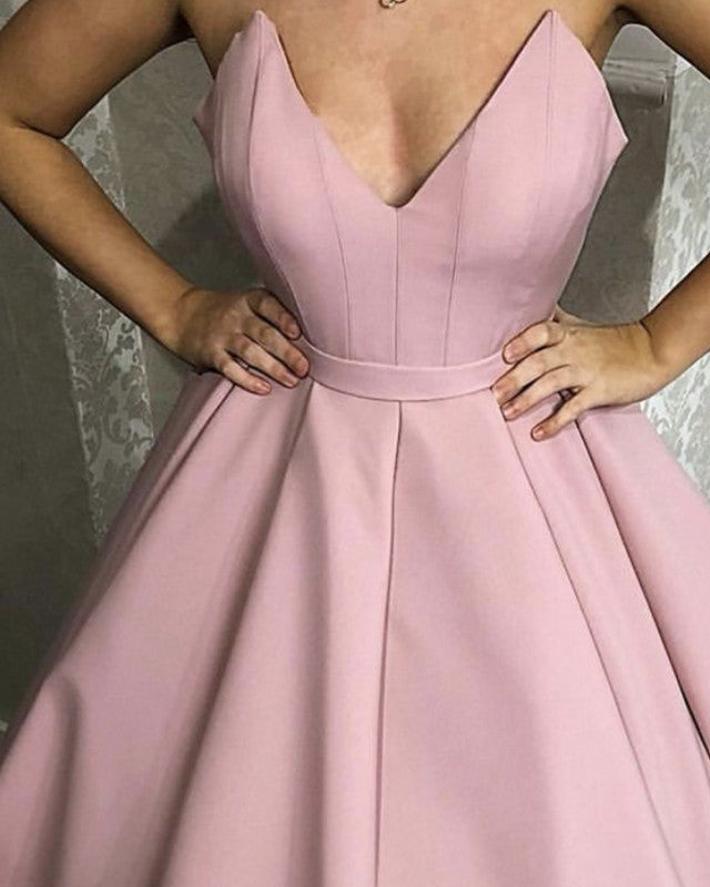 Pink Strapless Wedding Dresses Satin