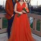 Plus Size Orange Bridesmaid Dresses V Neck Empire Waist