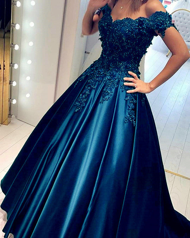 Princess Prom Dresses Lace Off Shoulder Ball Gown – Lisposa
