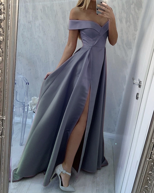 Satin Steel Blue Bridesmaid Dresses Sheath-Column Maxi Luxe Satin Bridesmaid Dress COCOMELODY CS0607BM Satin Steel Blue Bridesmaid Dresses Sheath-Column Maxi Luxe Satin Bridesmaid Dress COCOMELODY CS0607BM