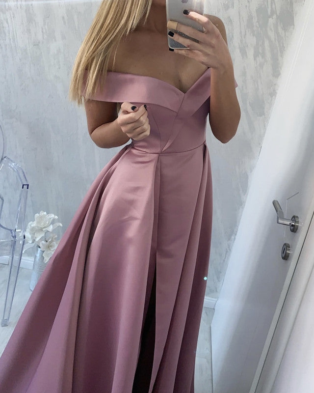 Sexy Long Bridesmaid Dresses Satin Off Shoulder Leg Split Lisposa Sexy Long Bridesmaid Dresses Satin Off Shoulder Leg Split Lisposa