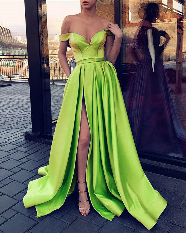 lime green dress prom Formal Satin Long Split Dresses Off Shoulder – Lisposa The fabric is comfortable Size:6-7 Year Long Sleeve storage furniture Khy Tailored Mini Dress