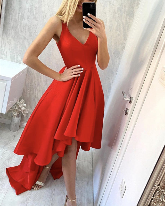 Front Short Long Back Prom Dresses Red