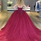 Burgundy Tulle Ball Gown Dresses