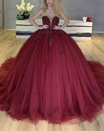 Burgundy Prom Ball Gown