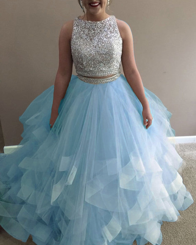 Light Blue Prom Dresses Two Piece