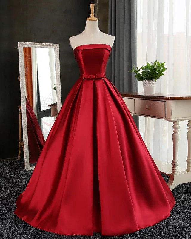 Strapless Prom Dresses Satin Ball Gown Corset Back