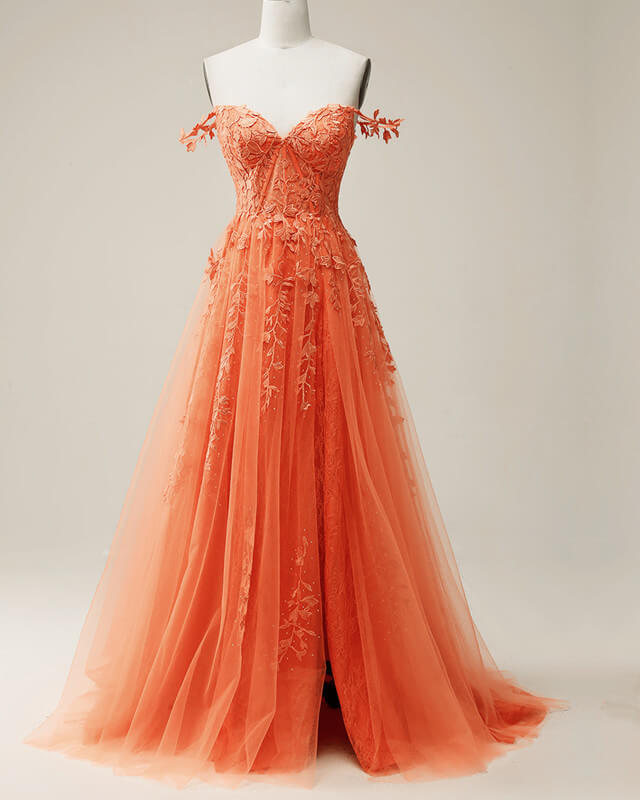 Orange Tulle Prom Dresses